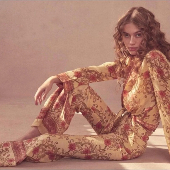 Savannah Morrow Ahimsa Pant in Orla NWT Silk Floral Print High Rise Flare Medium - Picture 5 of 11